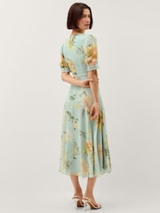 Monsoon Green Carris Puff Sleeve Floral Midi Dress - Image 3 of 4