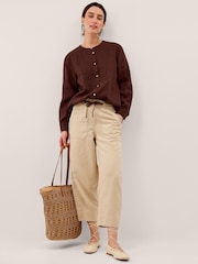 Monsoon Cream Megan Cropped Barrel Trousers - Image 1 of 5