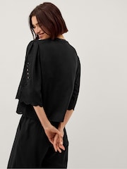 Monsoon Black Cindy Embroidered Tie Front Top - Image 3 of 4