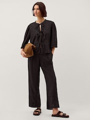 Monsoon Black Cindy Embroidered Tie Front Top - Image 4 of 4