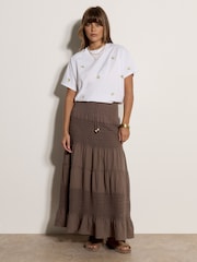 Apricot Brown Crochet Tiered Maxi Skirt - Image 1 of 5