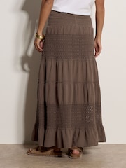 Apricot Brown Crochet Tiered Maxi Skirt - Image 2 of 5