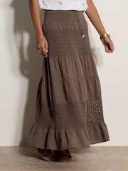 Apricot Brown Crochet Tiered Maxi Skirt - Image 4 of 5