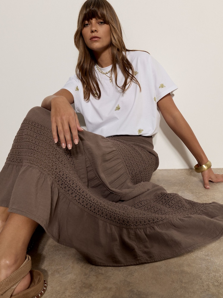 Apricot Brown Crochet Tiered Maxi Skirt - Image 5 of 5