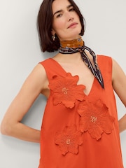 Monsoon Orange Rosalie Floral Appliqué Cotton Midi Dress - Image 4 of 4