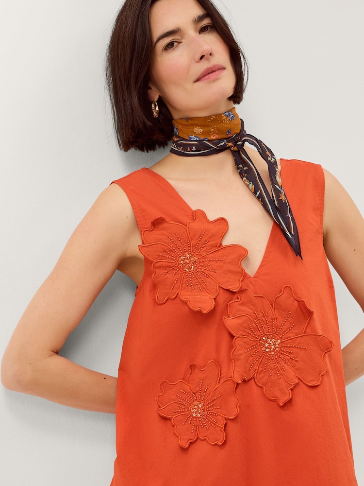 Monsoon Orange Rosalie Floral Appliqué Cotton Midi Dress - Image 4 of 4 Monsoon Orange Rosalie Floral Appliqué Cotton Midi Dress - Image 4 of 4