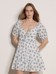 Apricot White Cotton Dobby Floral Mini Dress - Image 2 of 4