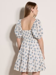 Apricot White Cotton Dobby Floral Mini Dress - Image 3 of 4