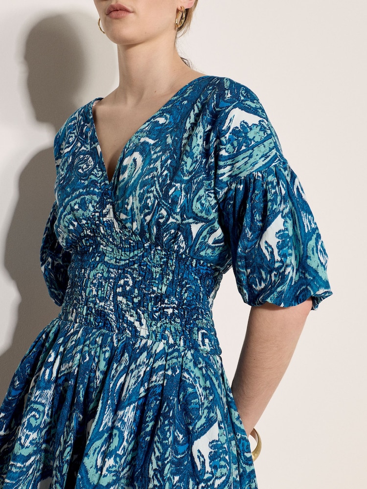 Apricot Blue Paisley Bubble Hem Mini Dress - Image 4 of 4
