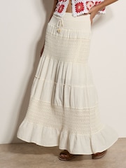 Apricot Cream Crochet Tiered Maxi Skirt - Image 1 of 5