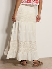 Apricot Cream Crochet Tiered Maxi Skirt - Image 2 of 5