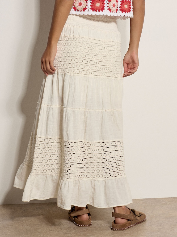 Apricot Cream Crochet Tiered Maxi Skirt - Image 2 of 5