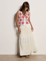 Apricot Cream Crochet Tiered Maxi Skirt - Image 3 of 5