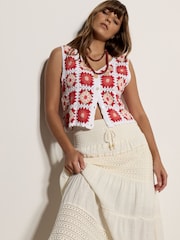 Apricot Cream Crochet Tiered Maxi Skirt - Image 4 of 5