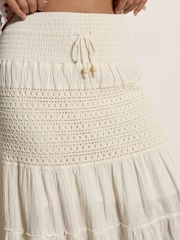 Apricot Cream Crochet Tiered Maxi Skirt - Image 5 of 5