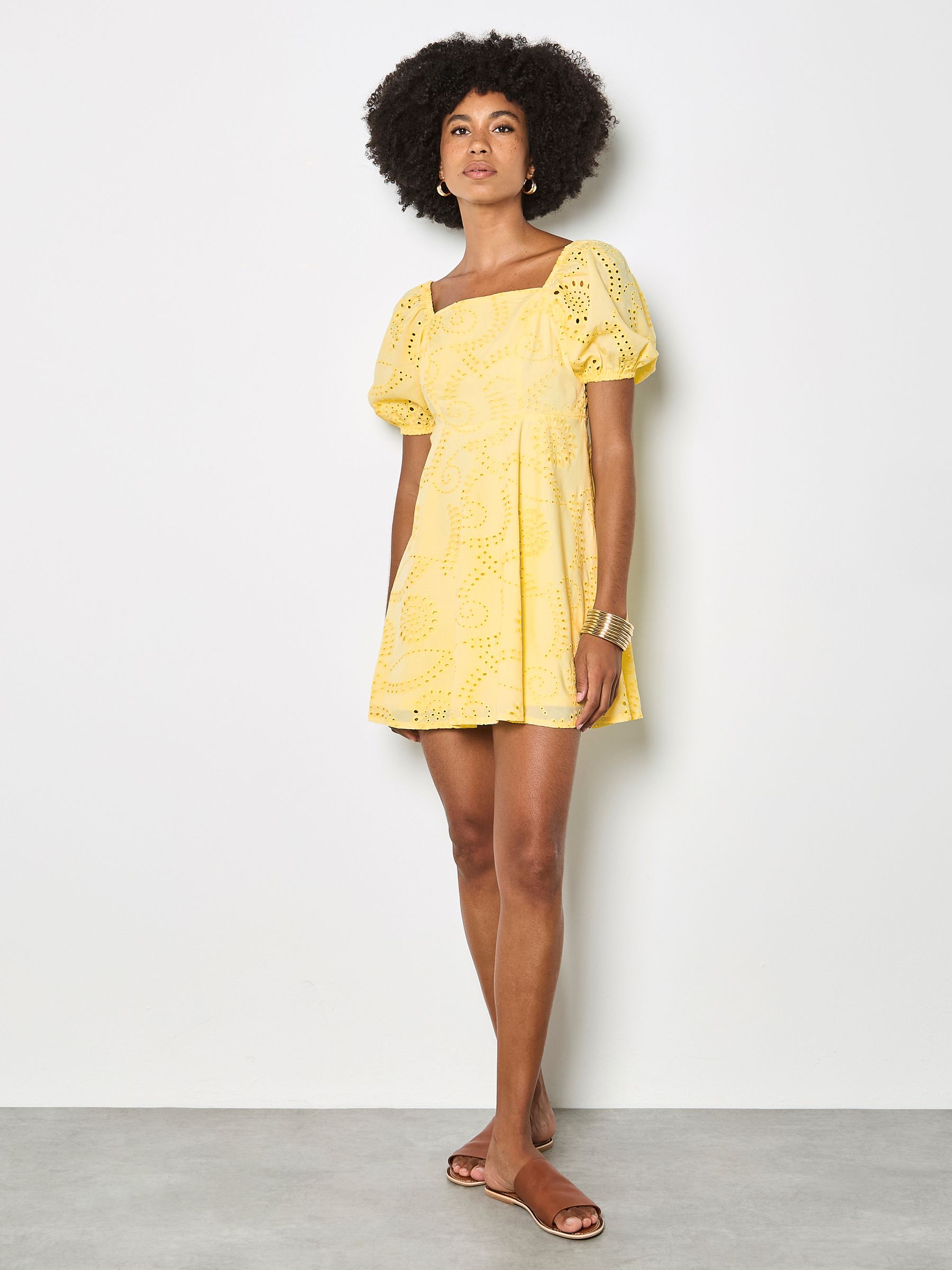 Buy Apricot Yellow Floral Broderie Mini Dress from the Next UK
