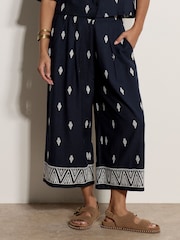 Apricot Blue Cotton-Blend Embroidered Culottes - Image 1 of 4