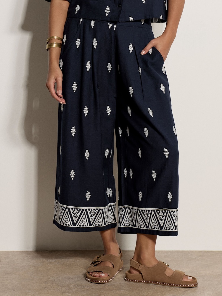 Apricot Blue Cotton-Blend Embroidered Culottes - Image 1 of 4