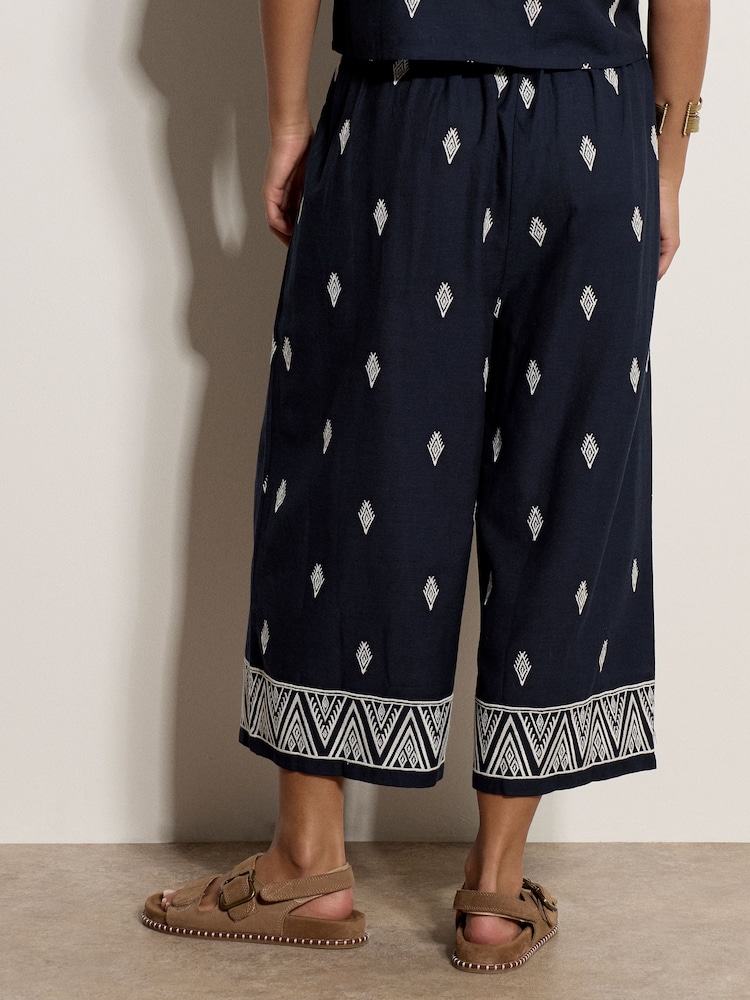 Apricot Blue Cotton-Blend Embroidered Culottes - Image 2 of 4