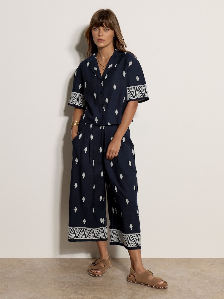Apricot Blue Cotton-Blend Embroidered Culottes - Image 4 of 4