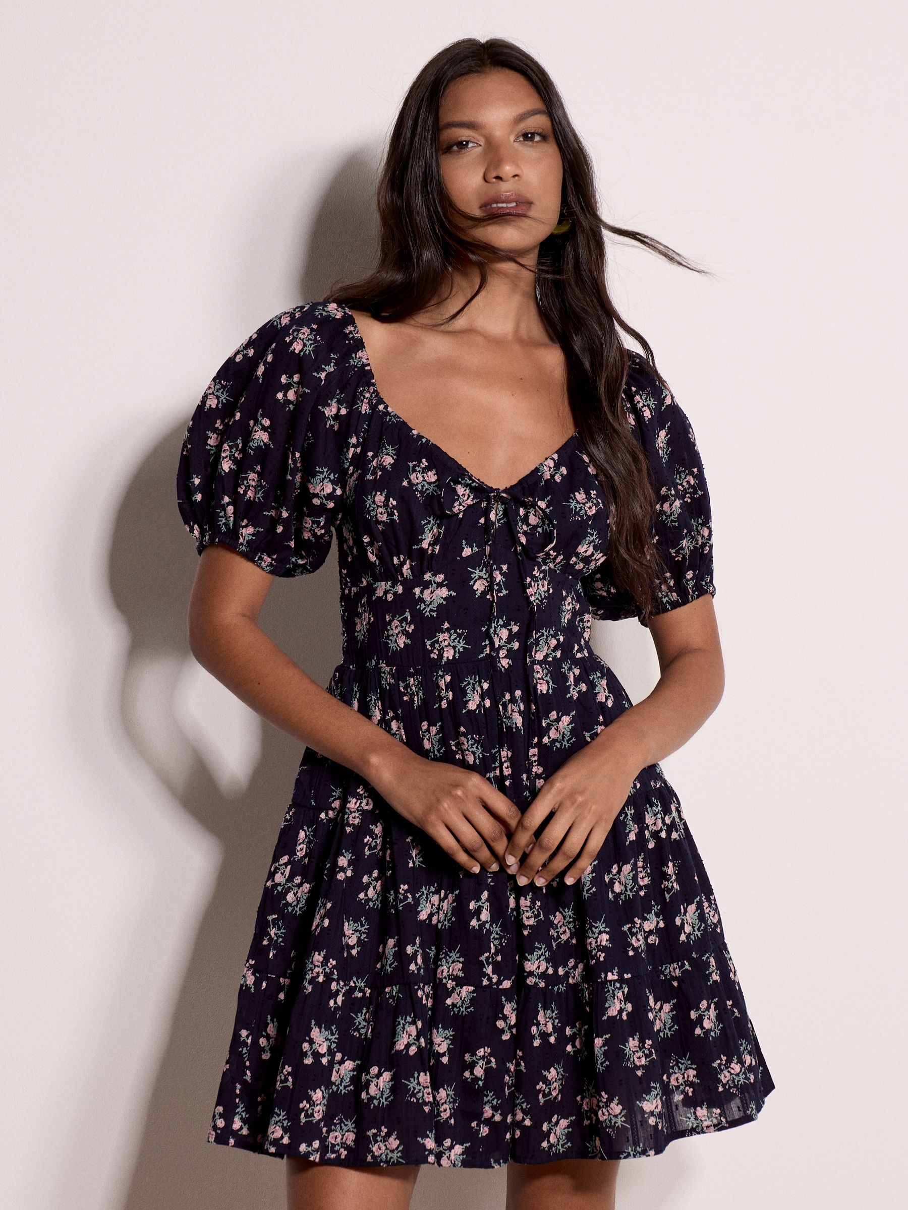 Buy Apricot Blue Cotton Dobby Floral Mini Dress from the Next UK