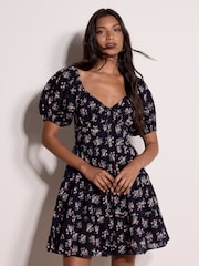 Apricot Blue Cotton Dobby Floral Mini Dress - Image 1 of 4