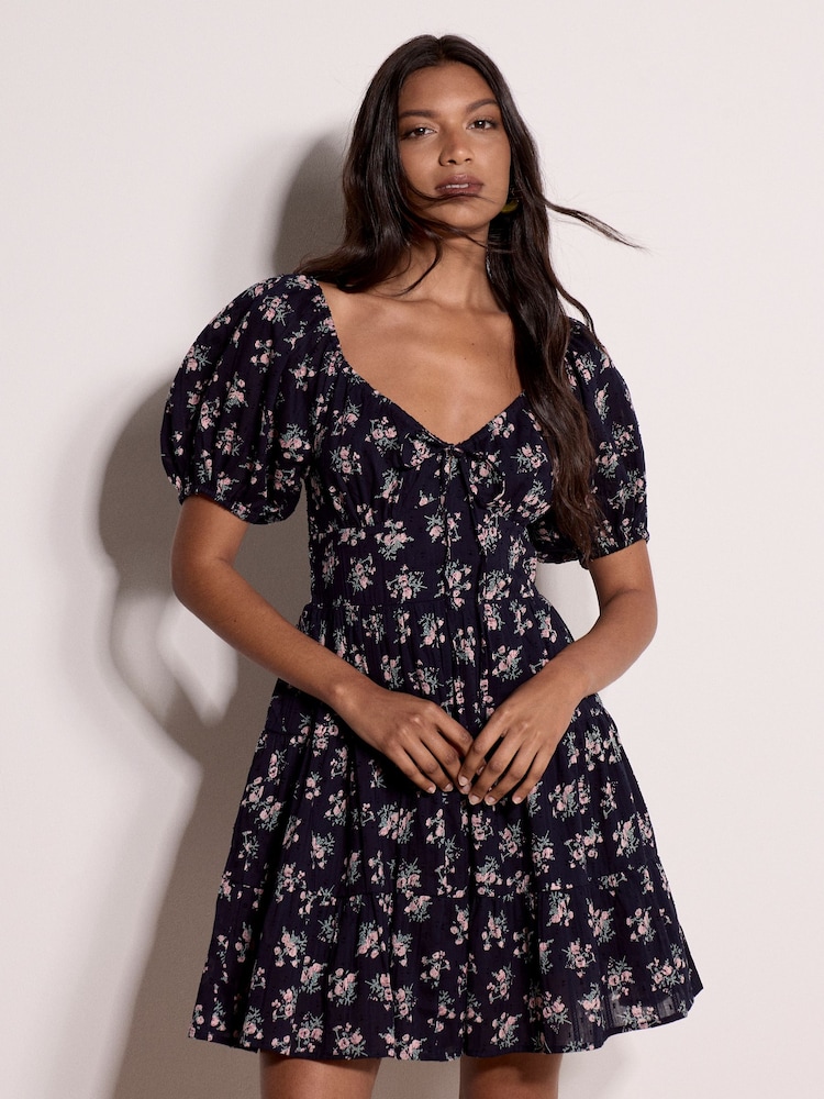 Apricot Blue Cotton Dobby Floral Mini Dress - Image 1 of 4 Apricot Blue Cotton Dobby Floral Mini Dress - Image 1 of 4