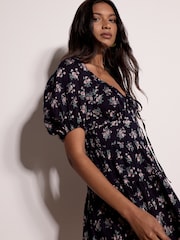 Apricot Blue Cotton Dobby Floral Mini Dress - Image 3 of 4