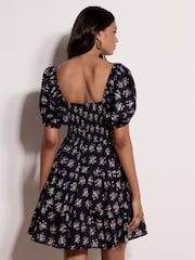 Apricot Blue Cotton Dobby Floral Mini Dress - Image 4 of 4