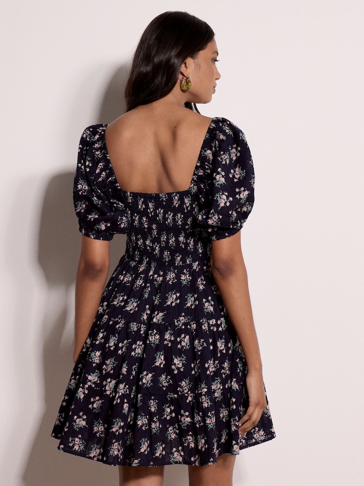 Apricot Blue Cotton Dobby Floral Mini Dress - Image 4 of 4 Apricot Blue Cotton Dobby Floral Mini Dress - Image 4 of 4