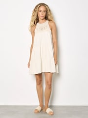 Apricot Natural Crochet Bodice Tiered Mini Dress - Image 2 of 4