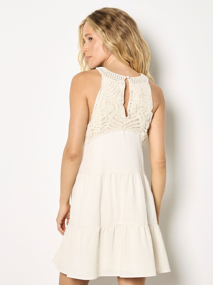 Apricot Natural Crochet Bodice Tiered Mini Dress - Image 4 of 4