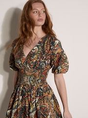 Apricot Green Paisley Bubble Hem Mini Dress - Image 3 of 5