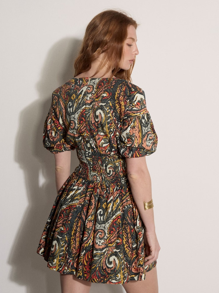 Apricot Green Paisley Bubble Hem Mini Dress - Image 5 of 5 Apricot Green Paisley Bubble Hem Mini Dress - Image 5 of 5
