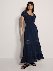 Синий - Apricot Lace Milkmaid Maxi Dress - Изображение 1 5