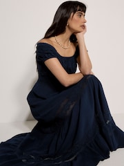 Синий - Apricot Lace Milkmaid Maxi Dress - Изображение 3 5