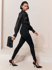 Lipsy x Gemma Owen Black Structured Jersey Stirrup Leggings - Image 3 of 5