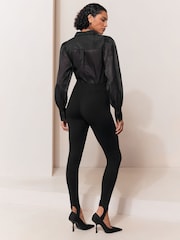 Lipsy x Gemma Owen Black Structured Jersey Stirrup Leggings - Image 5 of 5