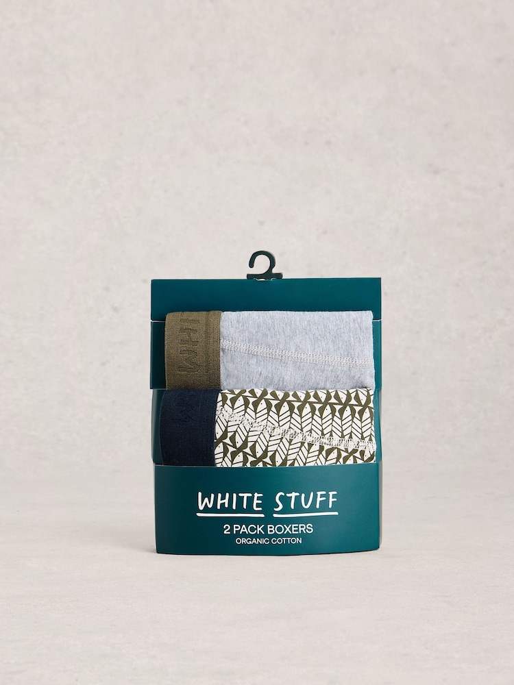 White Stuff Green Hove Print & Plain Boxers 2 Pack - Image 4 of 4