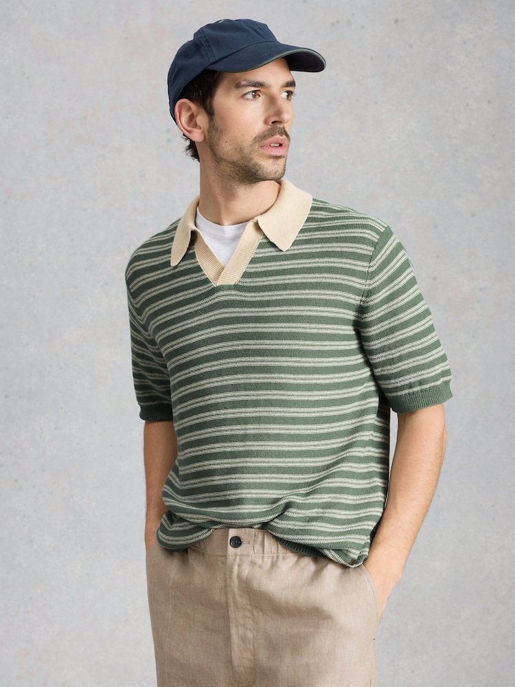 White Stuff Green Thame Linen Blend Knitted Polo Shirt - Image 1 of 6 White Stuff Green Thame Linen Blend Knitted Polo Shirt - Image 1 of 6