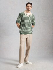 White Stuff Green Thame Linen Blend Knitted Polo Shirt - Image 2 of 6