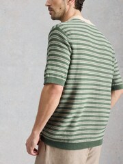 White Stuff Green Thame Linen Blend Knitted Polo Shirt - Image 3 of 6