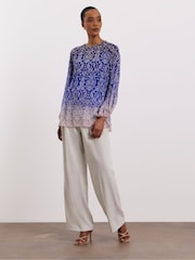 Joanna Hope Blue Volume Sleeve Blouse - Image 1 of 4