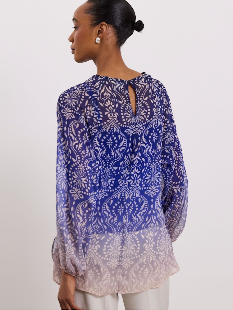 Joanna Hope Blue Volume Sleeve Blouse - Image 2 of 4 Joanna Hope Blue Volume Sleeve Blouse - Image 2 of 4