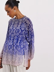 Joanna Hope Blue Volume Sleeve Blouse - Image 3 of 4