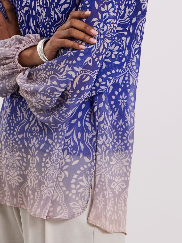 Joanna Hope Blue Volume Sleeve Blouse - Image 4 of 4 Joanna Hope Blue Volume Sleeve Blouse - Image 4 of 4