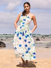 Ro&Zo White Aubrey Clematis Print One Shoulder Dress - Image 1 of 7