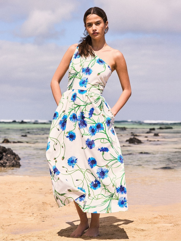 Ro&Zo White Aubrey Clematis Print One Shoulder Dress - Image 1 of 7