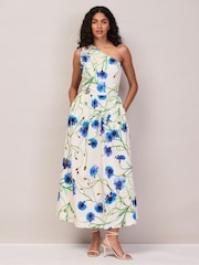 Ro&Zo White Aubrey Clematis Print One Shoulder Dress - Image 3 of 7