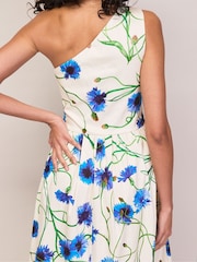 Ro&Zo White Aubrey Clematis Print One Shoulder Dress - Image 4 of 7